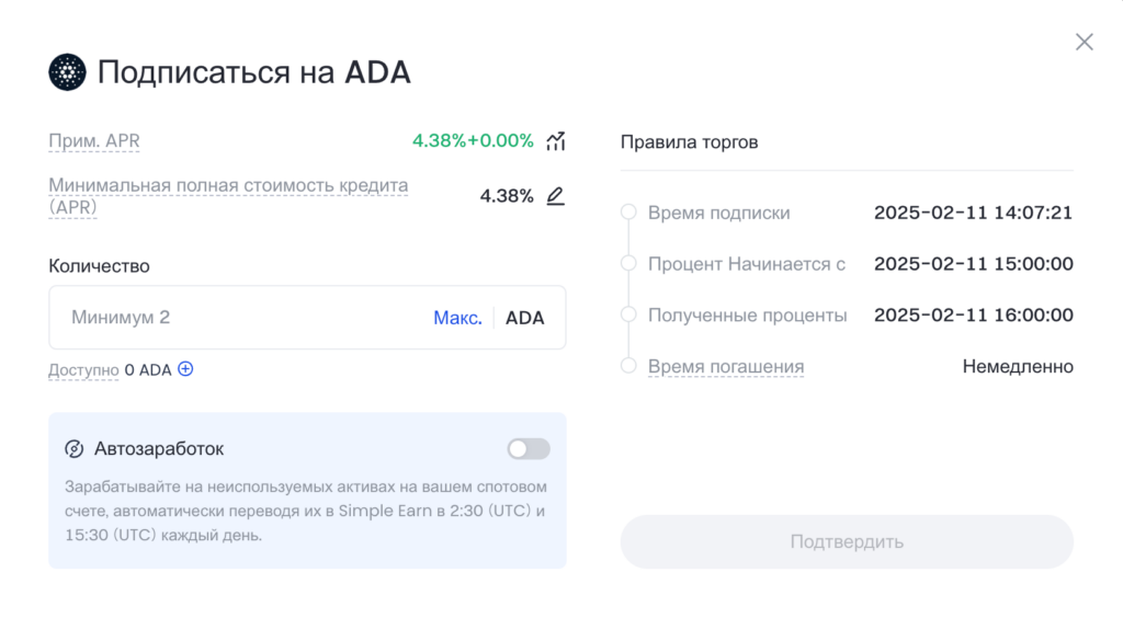 Сейтинг ADA на бирже Gate