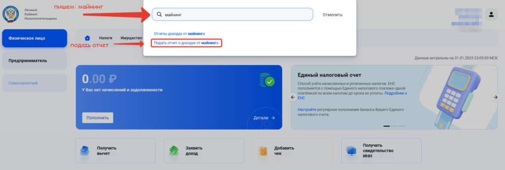 поиск раздела на сайте налоговой