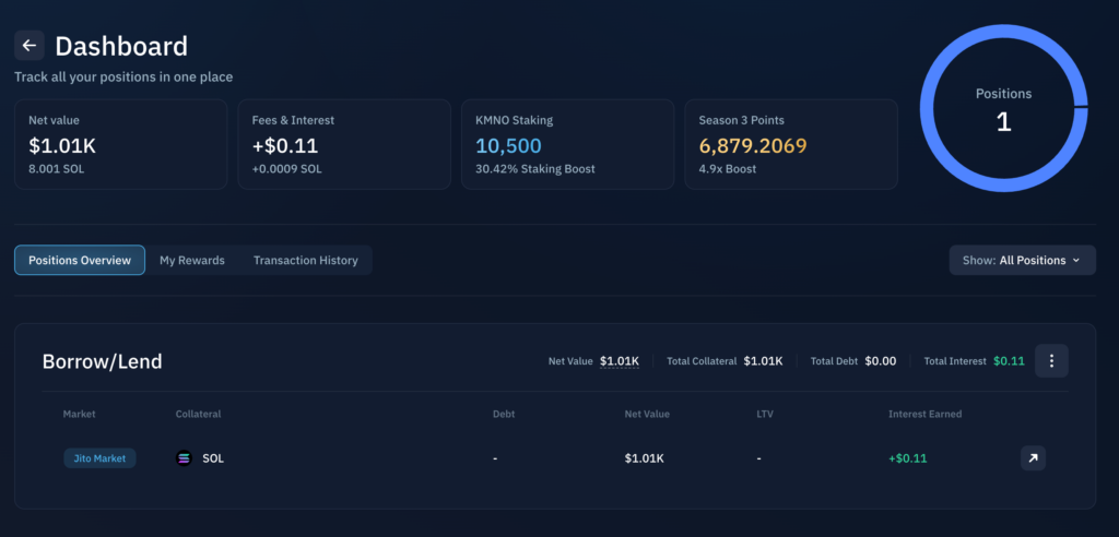 Дашборд управления Kamino