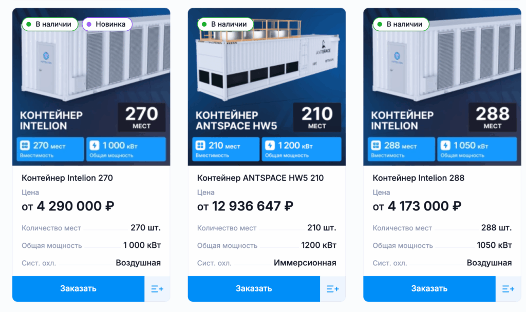 Пример контейнеров для майнинга