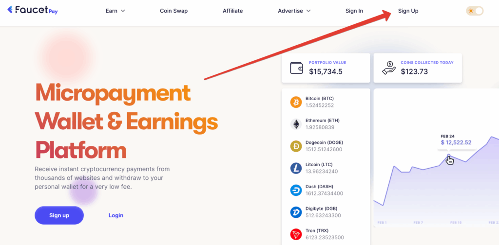 Регистрация FaucetPay