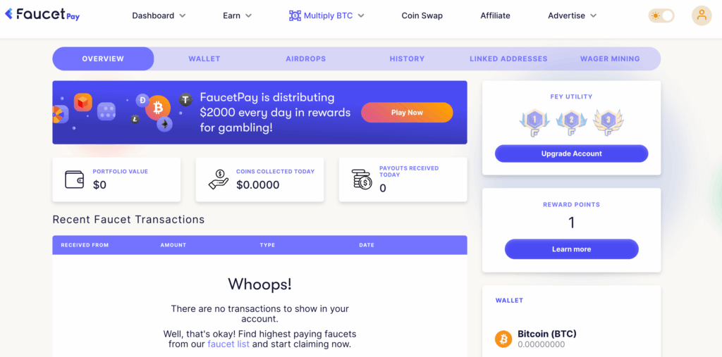 Dashboard FaucetPay